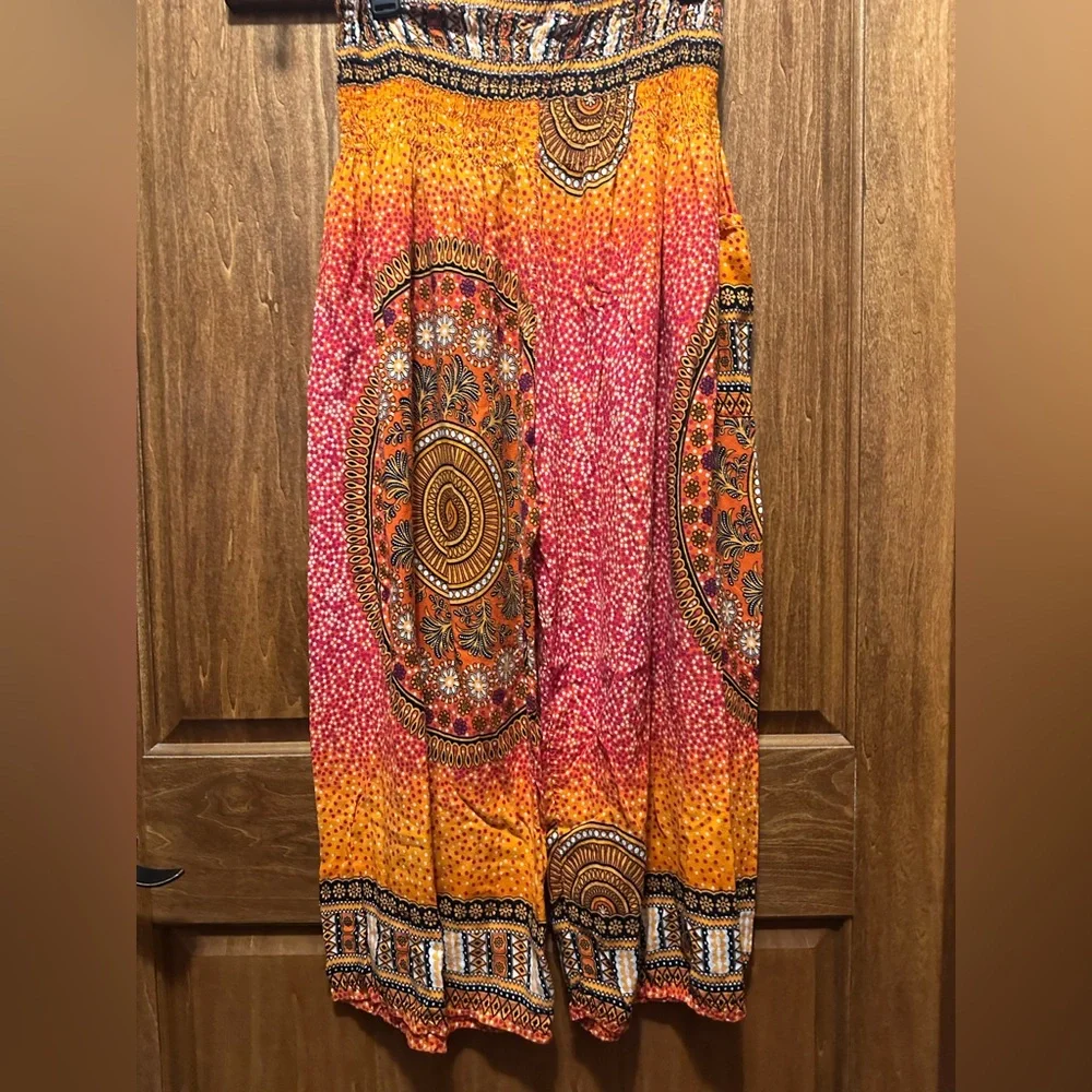 Bohemian Orange and Pink Wide Leg Pants - Picture 4 of 5
